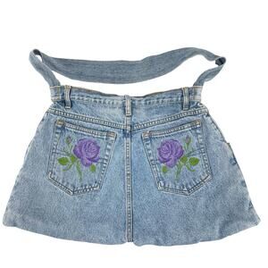 Handmade Repurposed Denim Purple Floral Purse Y2K 90s Boho Embroidered Festival